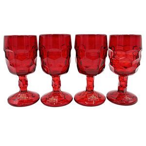 Vintage Viking Ruby Red Georgian Honeycomb Cordial Wine Glasses Original Labels